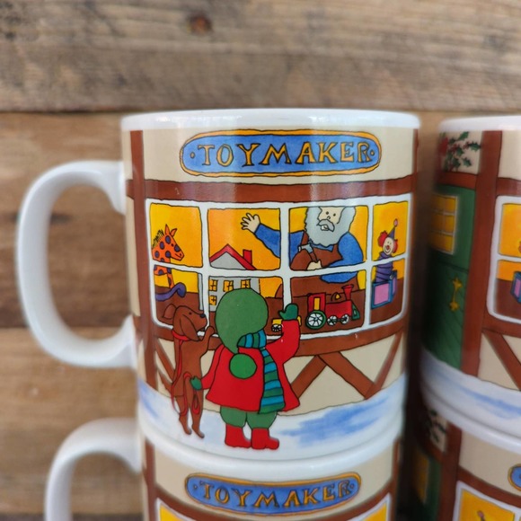 Vintage Set of Four Grant Howard The Toy Maker Christmas Holiday Mugs Korea - Picture 3 of 9